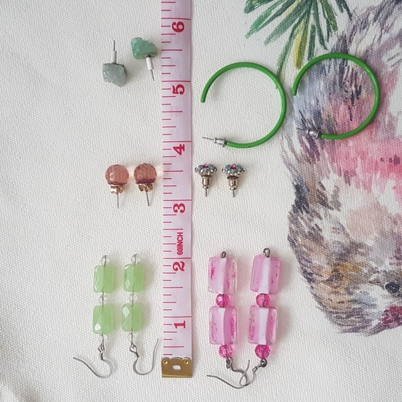 Set of 6 Pink & Green Earring Bundle (pierced ears) - Picture 3 of 14